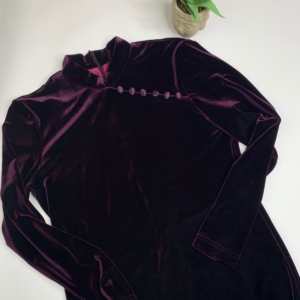 K.C. Spencer Dark Purple Velvet Asian Style Dress